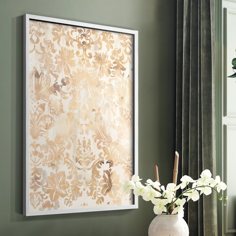Noyer damassé II, reproduction encadrée - bois massif, Blanc, H 10 po x l 8 po