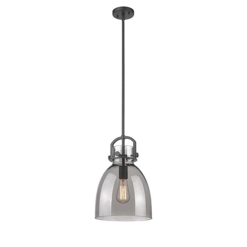 Luminaire suspendu 1 lumière Badillo, Plaqué couleur fumée, Noir mat, H 14,75 po x l 10 po x P 10 po