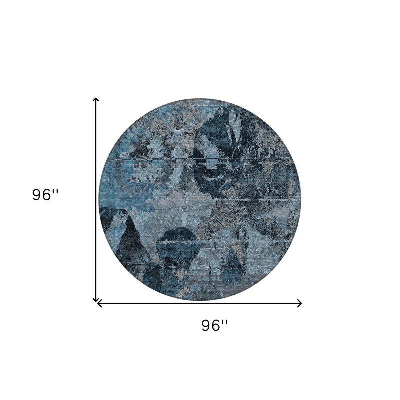Tapis d'intérieur rond antidérapant rond 8 pi bleu et bleu foncé