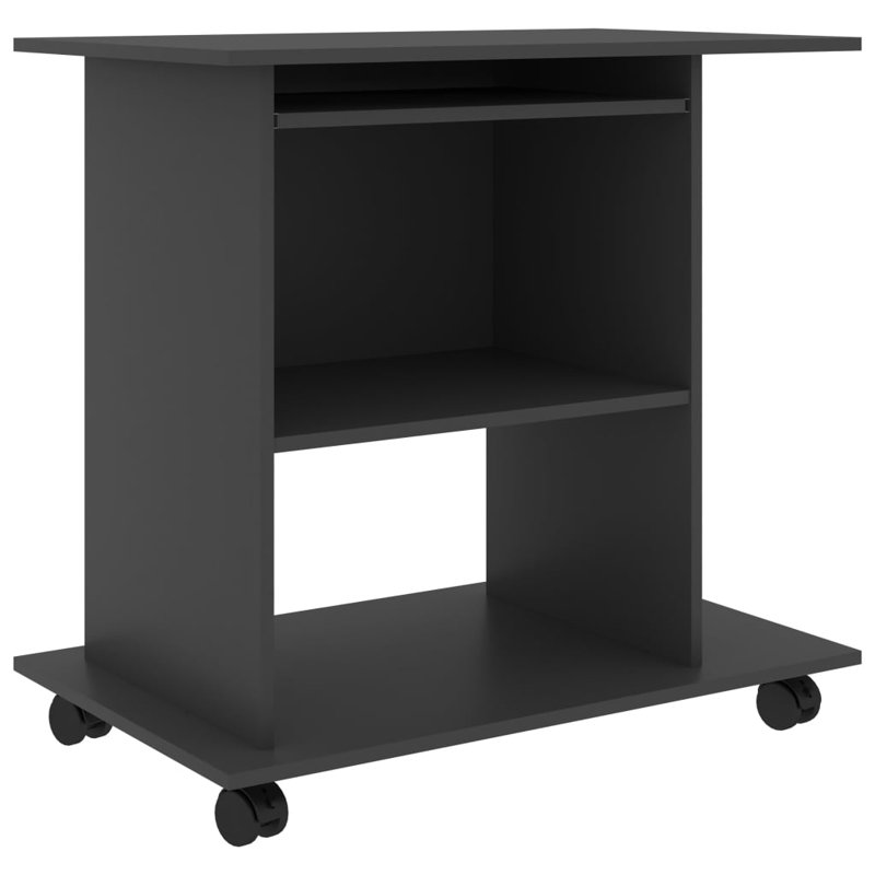 Computer Desk Gray Engineered Wood Compact Desk with Sliding Components Space-Saving Workstation