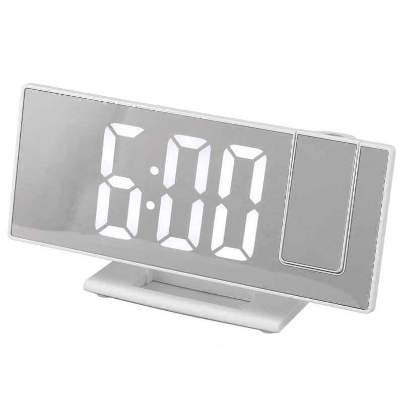 Réveil à projection numérique pour chambres, grand écran DEL, miroir blanc