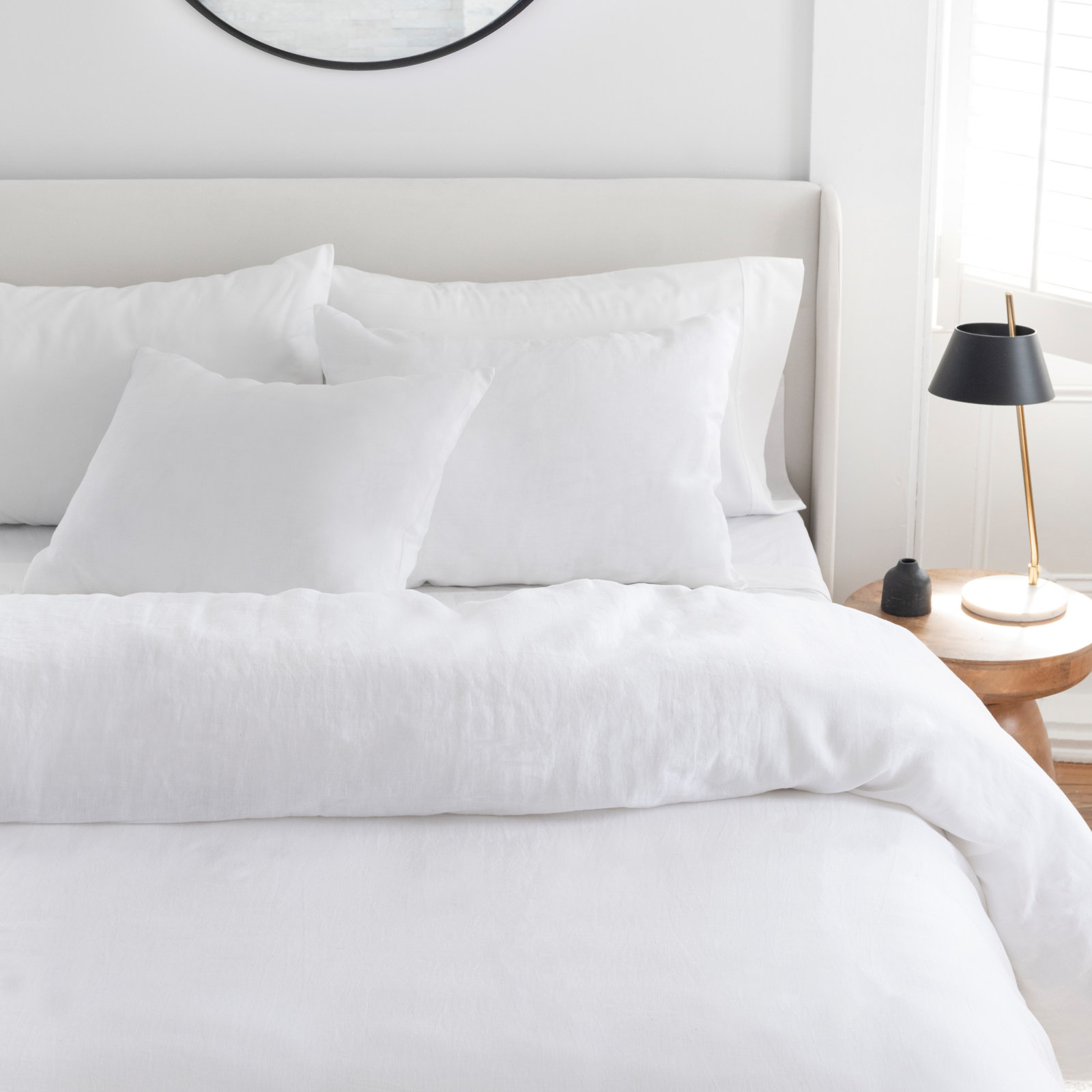 Kandice Linen Duvet Cover Set, White, Queen Duvet Cover + 2 Shams