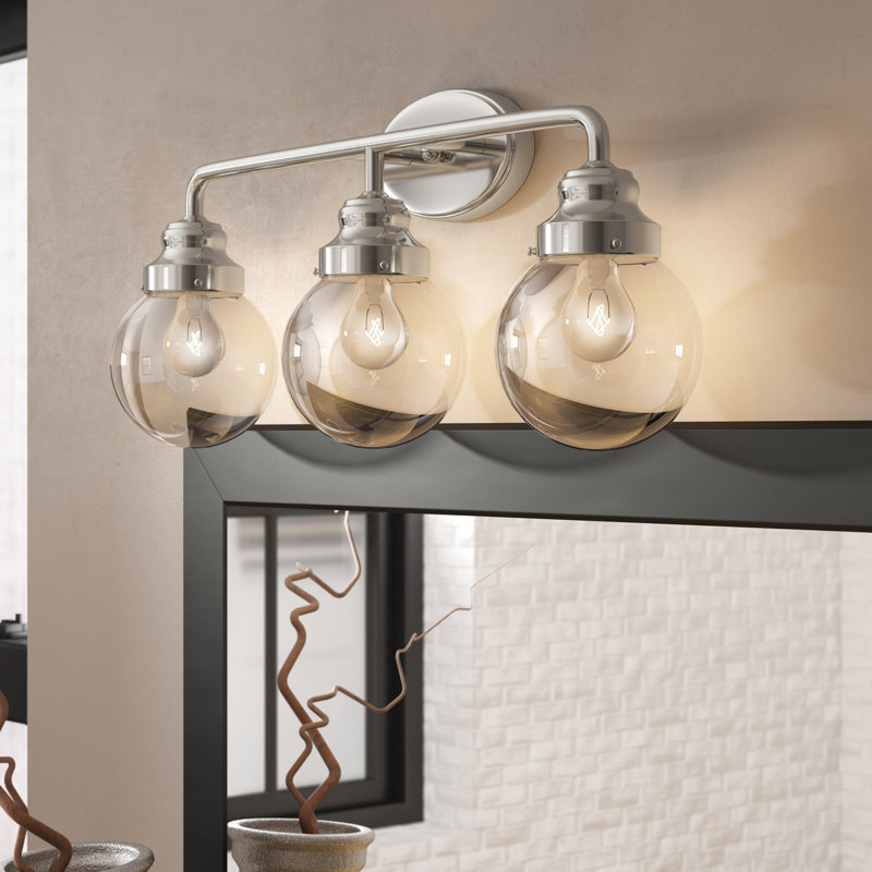 Éclairage pour meuble-lavabo 3 lumières Rabehi, Nickel poli, Transparent