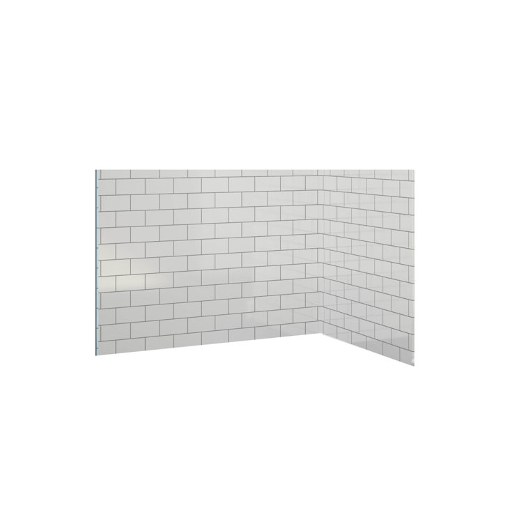 3x6 Tile White Shower System with Molded Seat with Black Grout Lines 60"W x 36"D x 96"H
