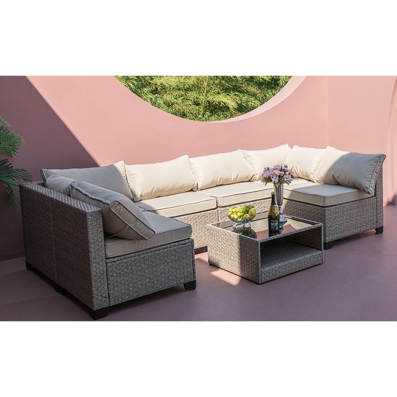 7 modulaires de patio - Style avec et coussins de siège froids gris rembourrés