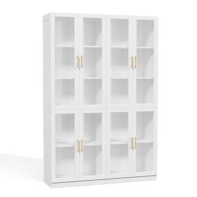 70.9" Display Cabinet with Glass Door and Adjustable Shelves, White