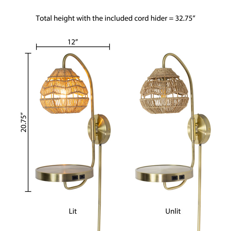 Pamplona Candlestick Wall Sconce with Tan Rattan Shade
