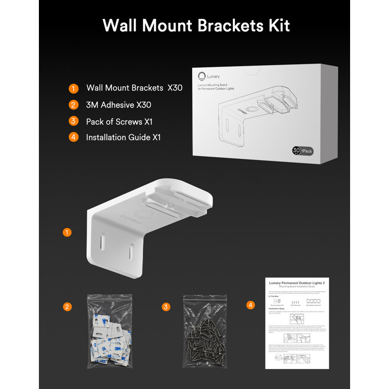 Ensemble de fixation murale Lumary pour luminaires extérieurs permanents, ensemble de 30 supports muraux pour installation sur maison sans avant-toit (blanc)