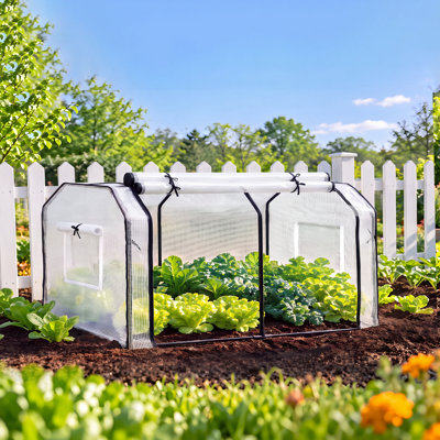  Mini Greenhouse with Double Roll-Up Doors, PE Cover and Mesh Screen, 4'W x 2'D
