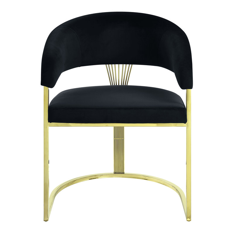 Maycol 22 Inch Side Dining Chair, Gold Base, Padded Black Velvet