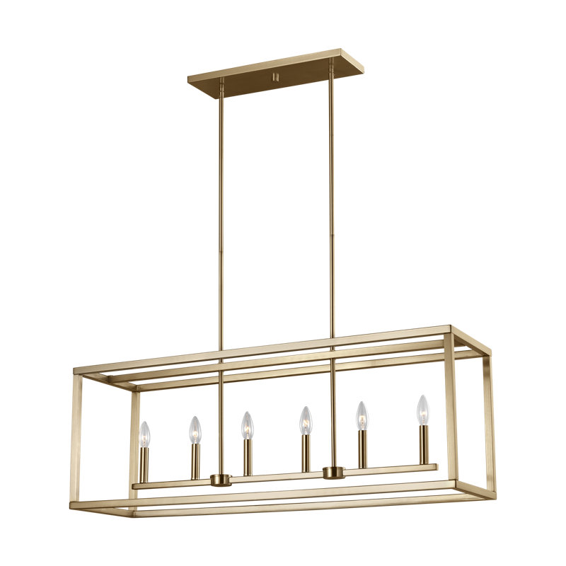 Agawam 6-Light Dimmable Steel Linear Pendant, Satin Brass, No