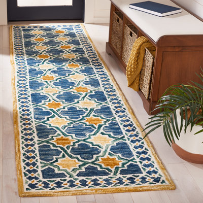 Hand Tufted Wool/Cotton Southwestern Rug in Navy/Yellow