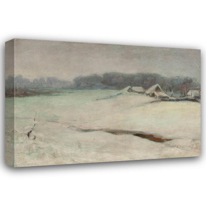 "Paysage d'hiver avec des chalets" par Warlyslaw Slewinski - Art mural sur toile tendue avec châssis, H 40 po x l 28 po