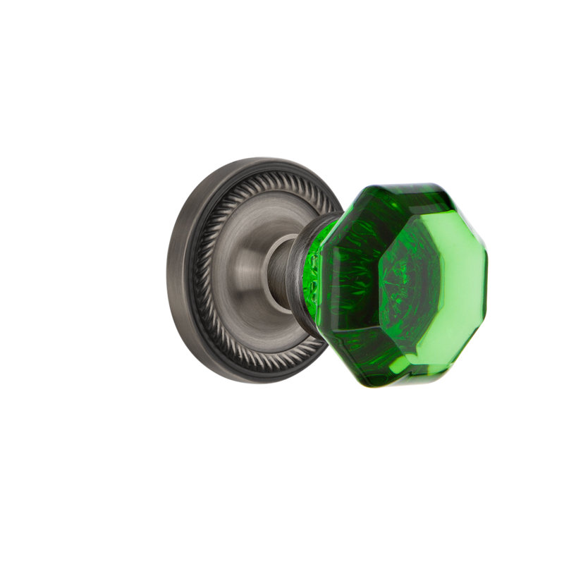 Rope Rosette with Waldorf Emerald Door Knob, Antique Pewter