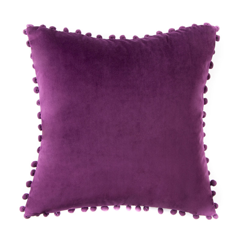 Coussin Silky Velvet Series Pom-poms, Carré 20 po, Rose, Housse de coussin et insert