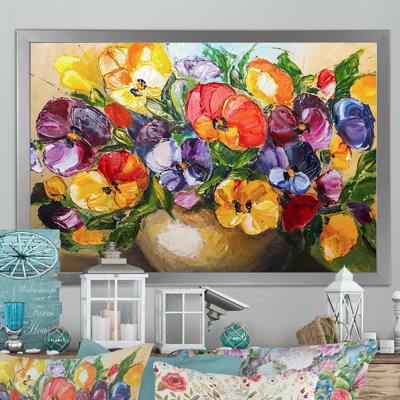 «Yellow and Red Vintage Flowers V», reproduction sur toile flottante