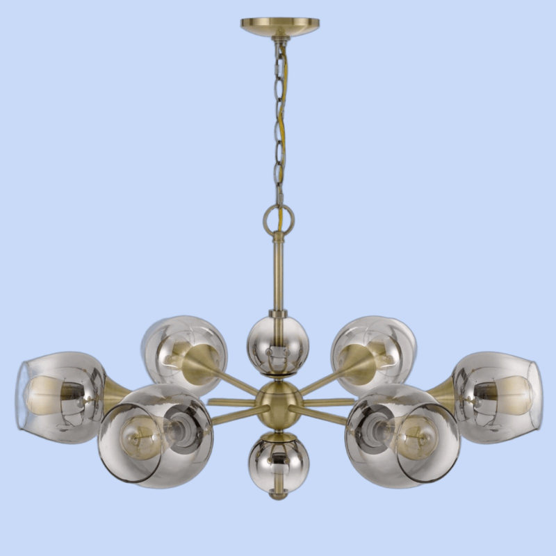 Lustre en métal 6 lumières avec abat-jour en verre fumé Pendleton