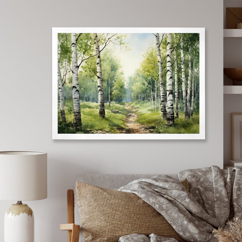 Birch Woods Silent Woods I On Canvas Print, 16" H x 32" W x 1" D, White Single Picture Framed