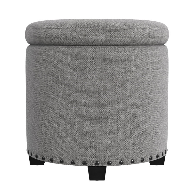 Mayen 19" Wide Round Storage Ottoman, Gray Woven