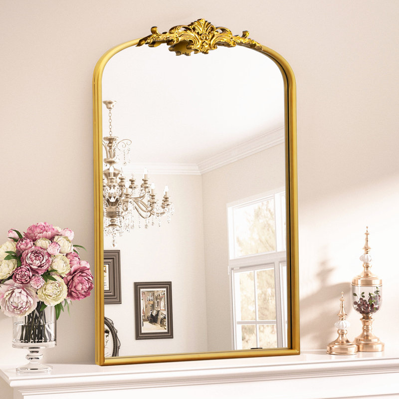 Vintage Gold Arched Wall Mirror, 24" x 36"