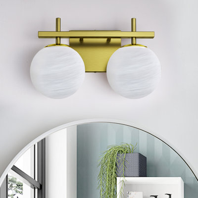 Lio 2 - Light 14''W Dimmable Brass Iron Etl Bathroom Vanity Light With Round Shape Cloud Glass Shade
