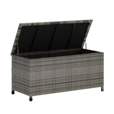 125 Gallon Outdoor Deck Box,Waterproof All-Weather PE Rattan Wicker Storage Chest with Handles & Wheels,Patio Storage for Garden Cushions,Pool Toys,Yard Tools,Grey