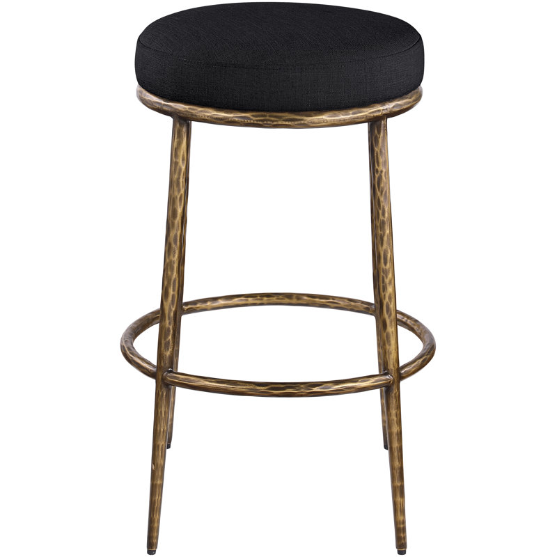 Tabouret de bar rembourré Ferro, Laiton, Black Performance Fabric