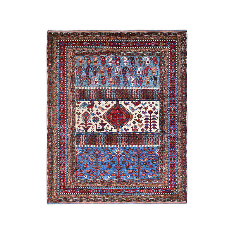 Tapis oriental bleu en laine noué à la main 8 pi 9 po x 10 pi 5 po - MOA10286977