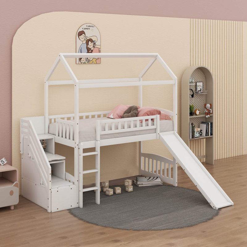 Twin Loft Bed With Slide, White
