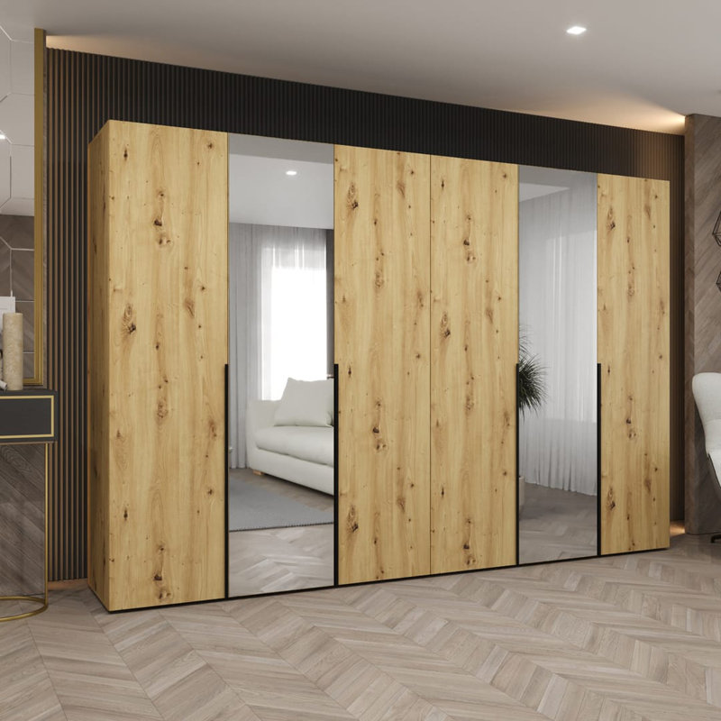 Blina 6 Door Manufactured Wood Wardrobe, Oak Artisan