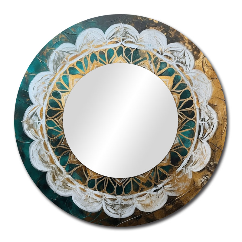 Prasun bleu sarcelle et mandala I - miroir mural unique Boho Mandala, 29 po x 29 po