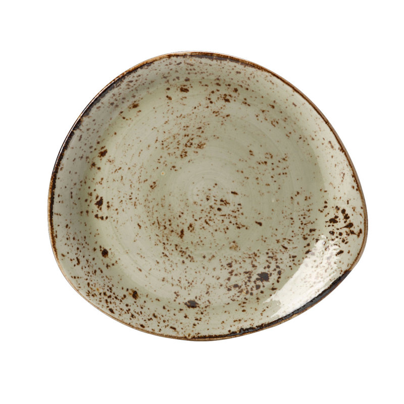 Assiette bleu artisanal, Vert/brun