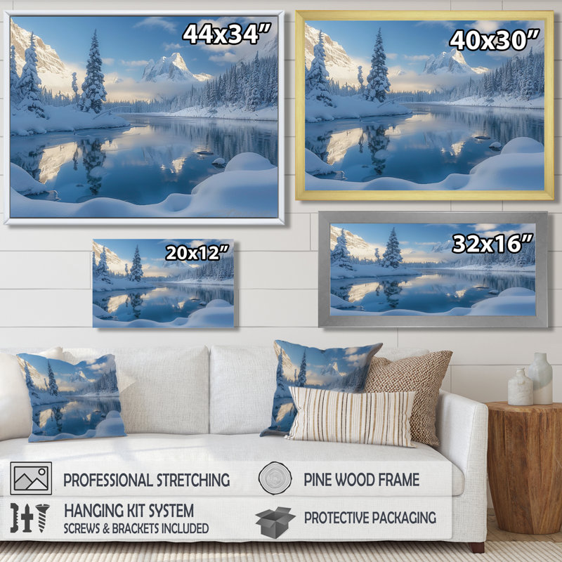 Chavira - art mural paysage d'hiver, Toile avec cadre flottant brun, H 16 po x l 32 po x P 1 po