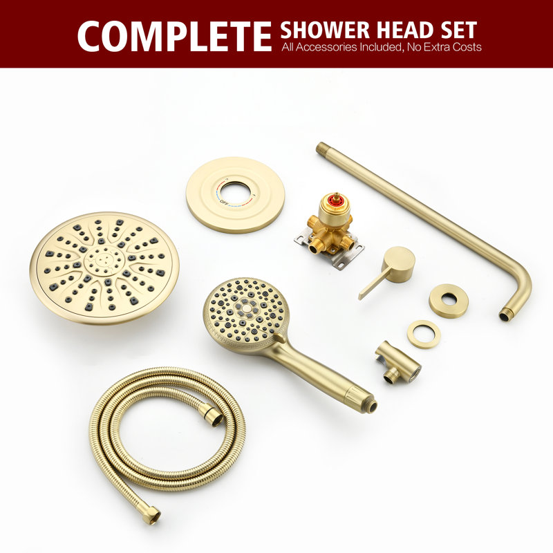 SUMERAIN Shower System Set with 9 Inch Rain Shower Head and 9 Settings Spray Hand Shower with Hard Water Filter, Brushed Gold