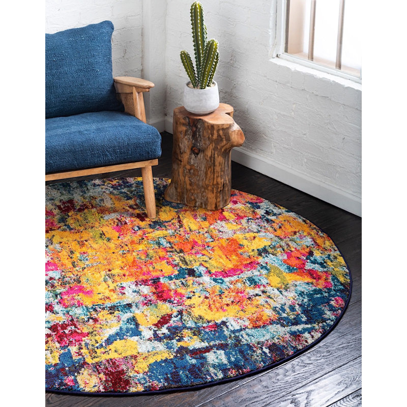 Rizer Washable Abstract Indoor Rug, Round 8'