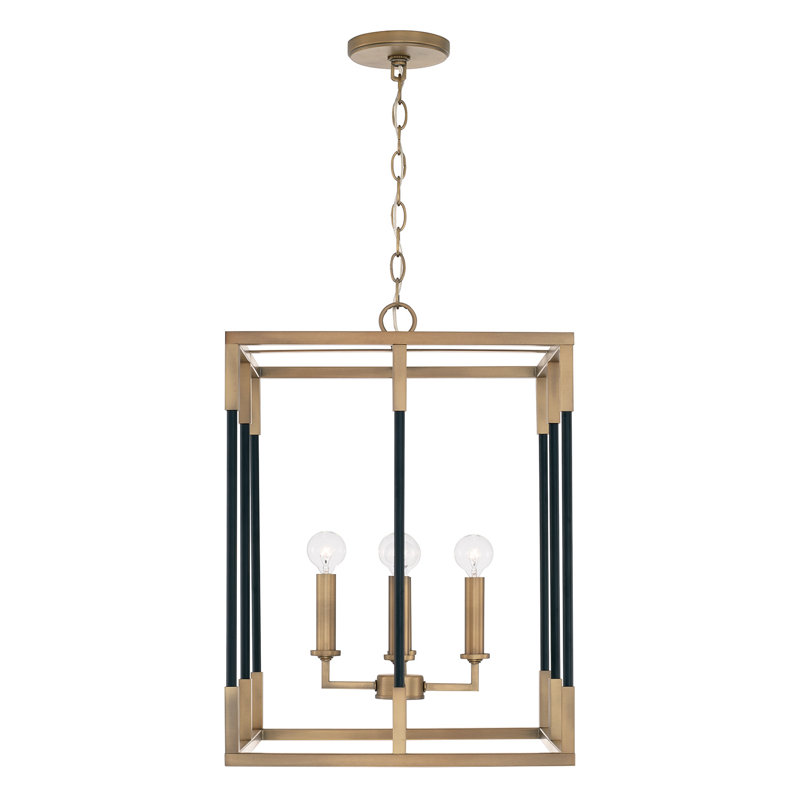 4 - Light Lantern Pendant, Aged Brass/Black