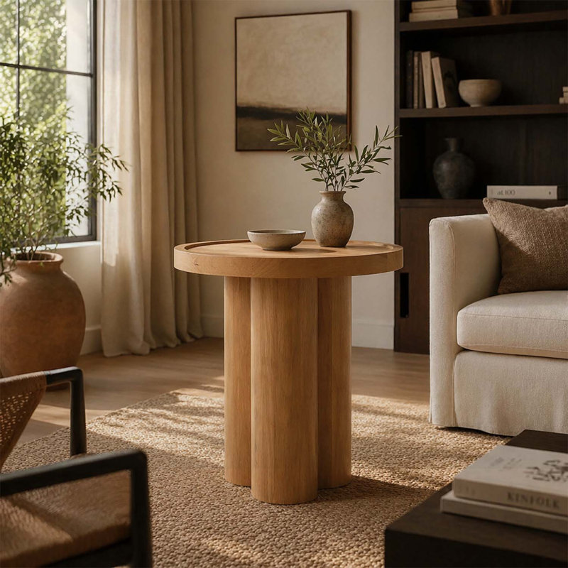 Round Wood End Table,Perfect for Small Spaces and Modern Decor