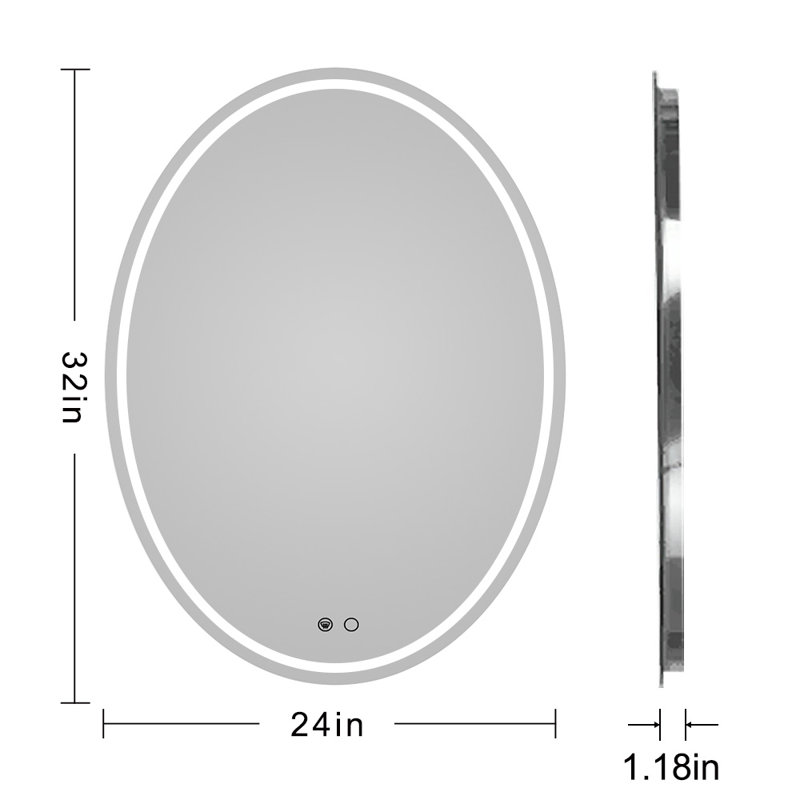Adorna Oval Frontlit and Backlit Dimmable LED Vanity Mirror with Anti-Fog, 32"H x 24" W