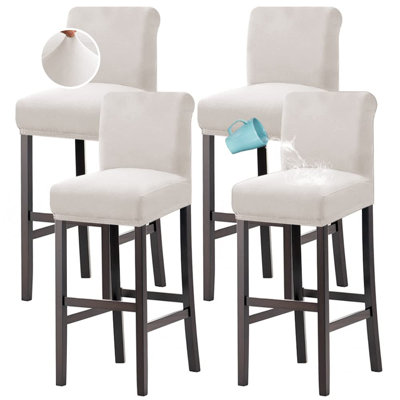 Waterproof Bar Stool Cover Stretch Counter Stool Pub Chair Slipcover For Dining Room Removable Soft Thick Solid Fleece Fabric Bar Stool Slipcovers Set Of 4, Ivory