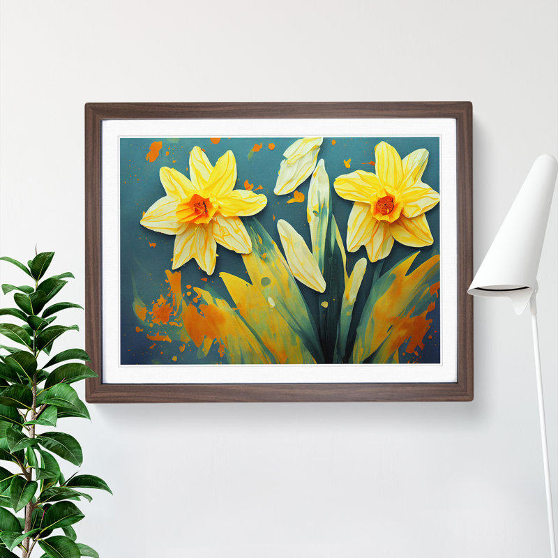 Daffodil Flower Splash - Framed Print, 25cm H x 34cm W x 2cm D, Walnut