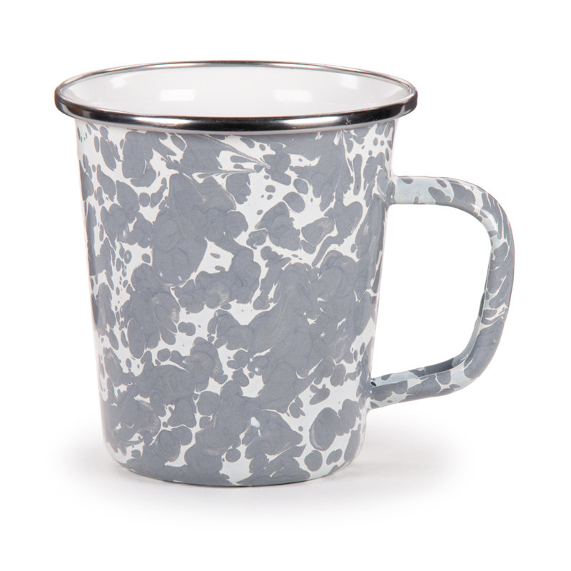 Set of 4 Solid Red Latte Mugs, Gray Swirl