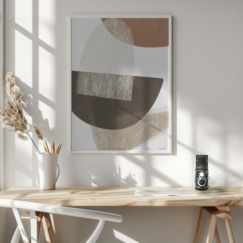 «Earth Tone Geometric», art mural texturé encadré, Cadre blanc, H 14 po x l 10 po