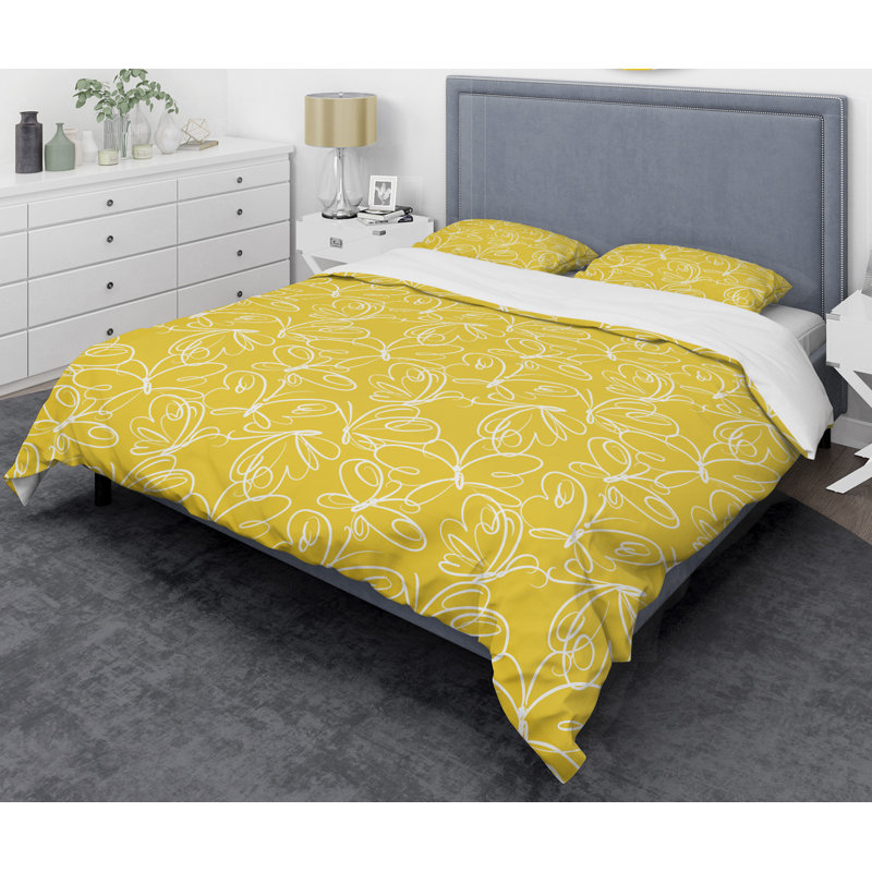 Yellow Butterfly Hand Drawn Twin Duvet Cover Set