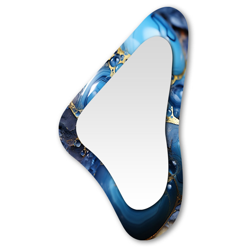 Gold And Sapphire Blue Marble Mosaic I - Abstract Metal Art Decor - Modern Irregular Wall Mirror