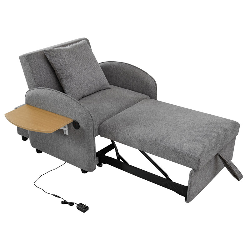 Chaise convertible simple avec fonctionnalité 3-en-1, avec une carte d'ordinateur et des ports USB pour le travail et la détente dans divers cas de figure