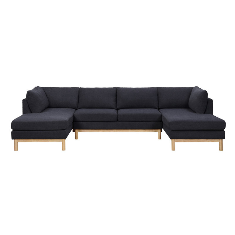Helena Black Sherpa 124"W Double Chaise U-Shape Sectional Sofa