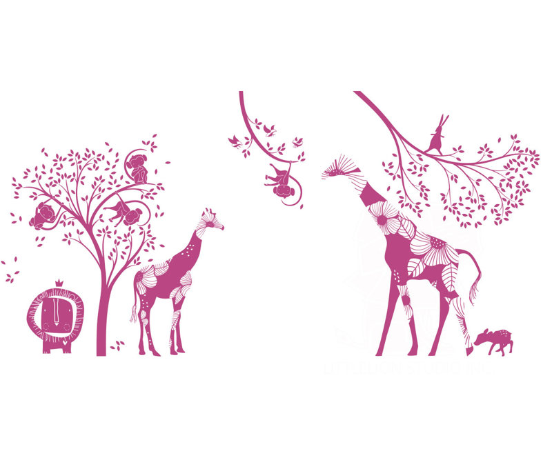 Décalcomanie murale jungle baby, Rose foncé