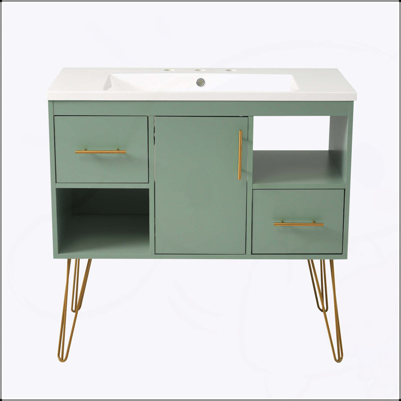 Meuble-lavabo moderne 36 po avec lavabo 36 po, 2 tiroirs et 2 compartiments de rangement, cadre, idéal pour les salles de bain élégantes et fonctionnelles