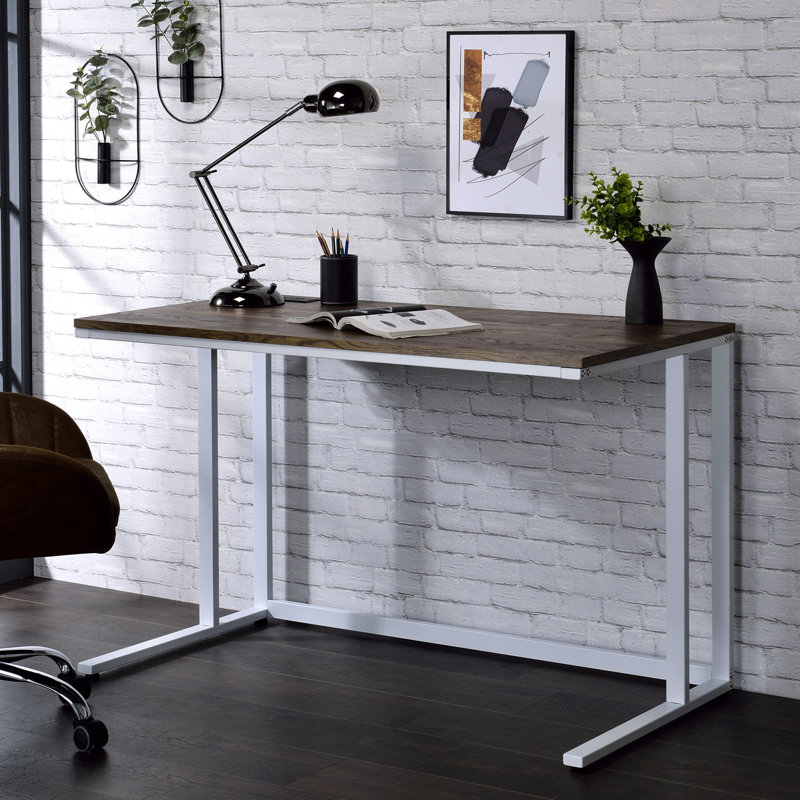 Bureau d'écriture en noyer avec port USB, Blanc