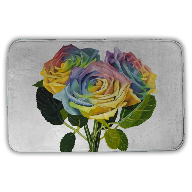 Bouquet of rainbow roses Bath Mat with Non-Slip Backing - Quick Dry Memory Foam Bathroom Rug - Absorbent - Modern Plush Spa-Style - Machine Washable